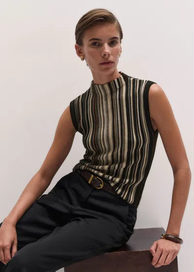 Me+em Fine Metallic Stripe Slim Knit Top Pecan Brown Multi In Animal Print