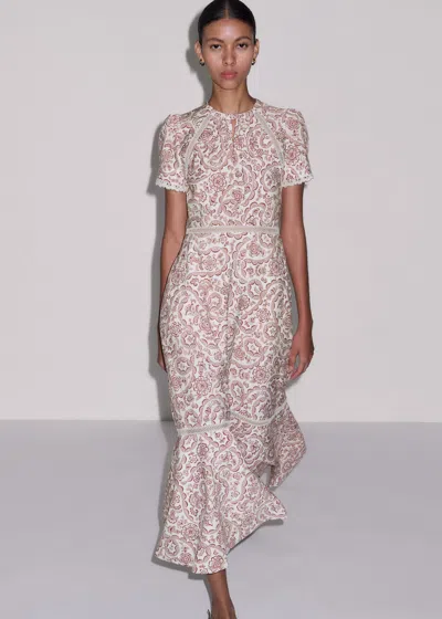 Me+em Fit & Flare Entangled Lace Print Maxi Dress Light Cream-brown In Multi