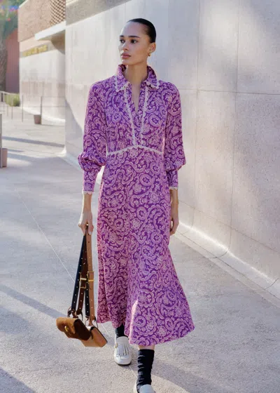 Me+em Fit & Flare Entangled Lace Print Maxi Dress Purple/green