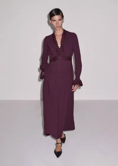 Me+em Fit & Flare Lace Detail Maxi Dress Merlot In Purple