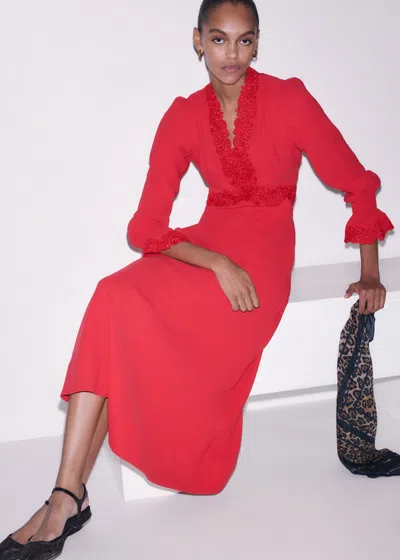 Me+em Fit & Flare Lace Detail Maxi Dress Rose Petal Red