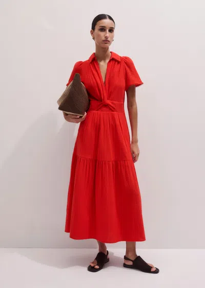 Me+em Fit & Flare Twist Cheesecloth Maxi Dress Poppy Red