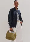 Me+em Flannel Mix Deconstructed Bomber Jacket In Navy