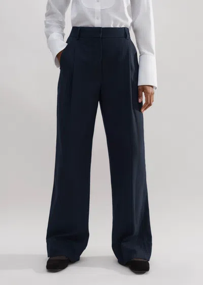 Me+em Flannel Pinstripe Pant In Navy/bitter Orange