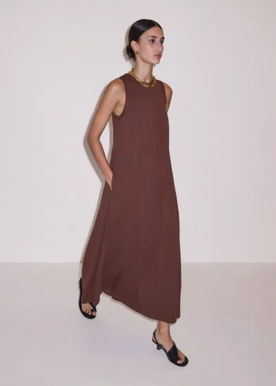 Me+em Flared Maxi Slub Dress Cinnamon Brown In Multi