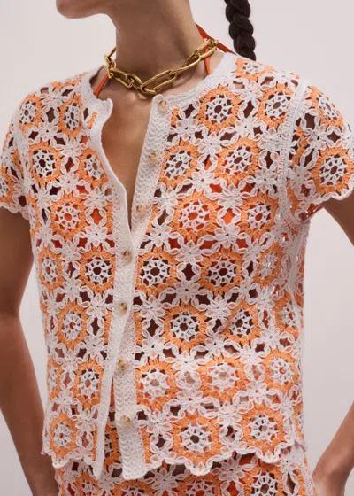 Me+em Floral Crochet Beach Button Through Baby Tee Sunny Orange-multi
