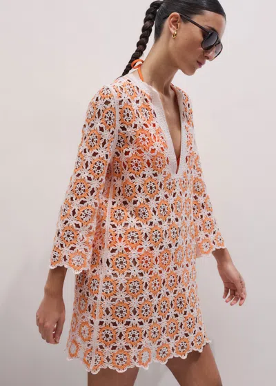 Me+em Floral Crochet Beach Mini Dress Sunny Orange-multi