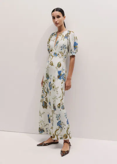 Me+em Floral Garden Print Bias Cut Maxi Dress + Cami Light Cream-multi In White