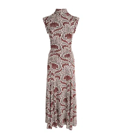 Me+em Floral High-neck Maxi Dress In Brown