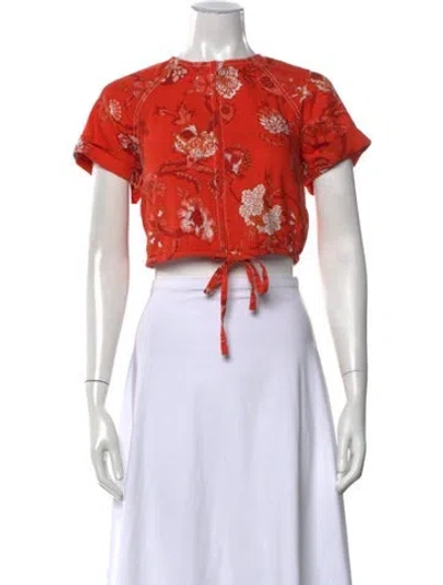 Pre-owned Me+em Floral Print Crew Neck Crop Top In Orange