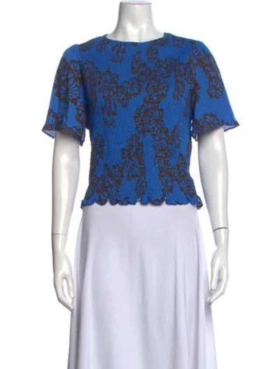 Pre-owned Me+em Floral Print Crew Neck Crop Top W/ Tags In Blue