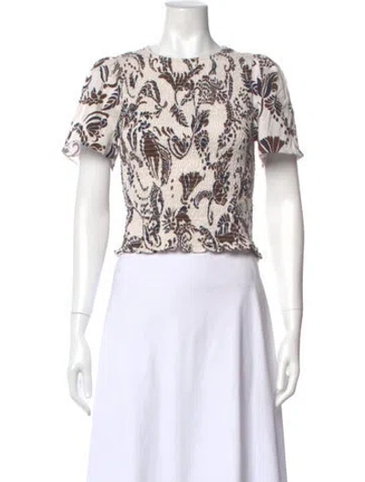 Pre-owned Me+em Floral Print Crew Neck Top In White