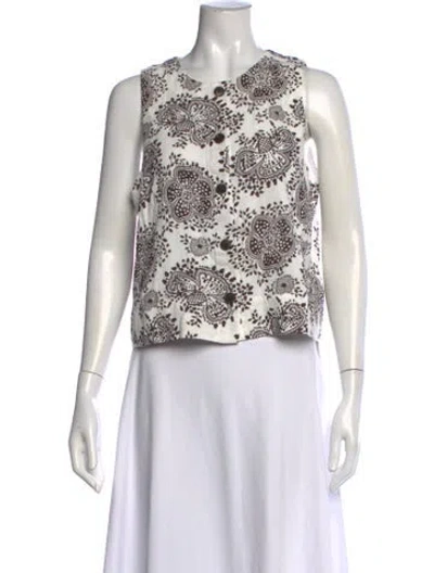 Pre-owned Me+em Floral Print Crew Neck Top In White