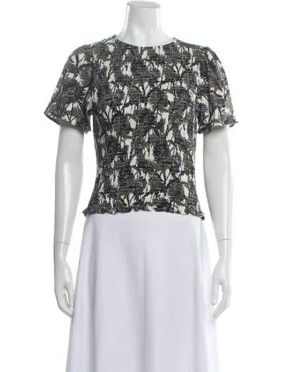Pre-owned Me+em Floral Print Crew Neck Top In White
