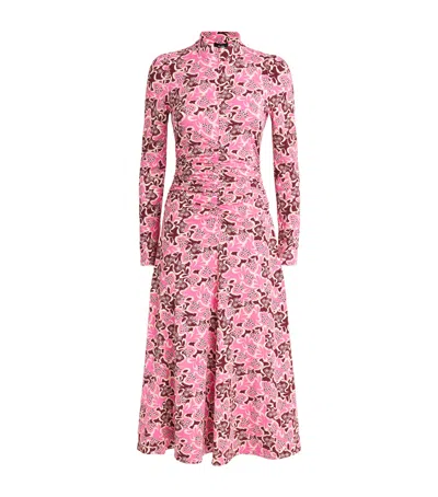 Me+em Graphic Ribbon Floral Print Midi Dress In Super Pink/sangria Red/buttercream