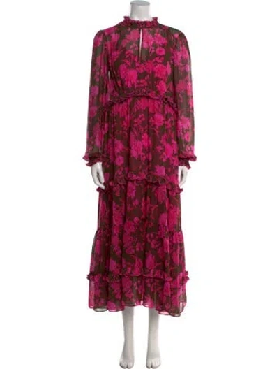 Pre-owned Me+em Floral Print Long Dress In Black