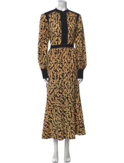 Pre-owned Me+em Floral Print Long Dress In Black