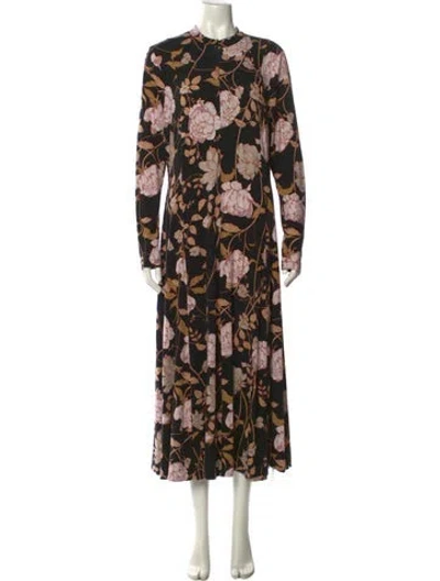 Pre-owned Me+em Floral Print Long Dress In Black