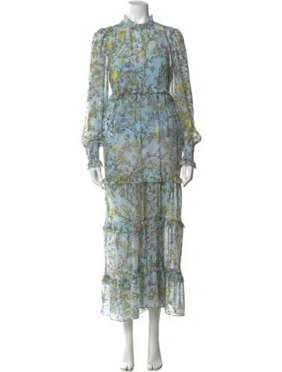 Pre-owned Me+em Floral Print Long Dress In Blue