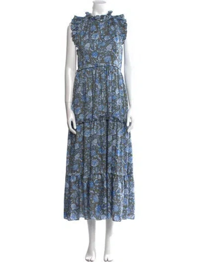 Pre-owned Me+em Floral Print Long Dress In Blue