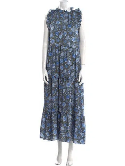 Pre-owned Me+em Floral Print Long Dress In Blue