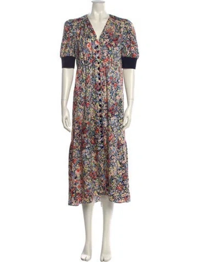 Pre-owned Me+em Floral Print Long Dress In Blue