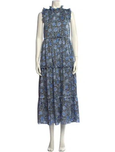 Pre-owned Me+em Floral Print Long Dress In Blue