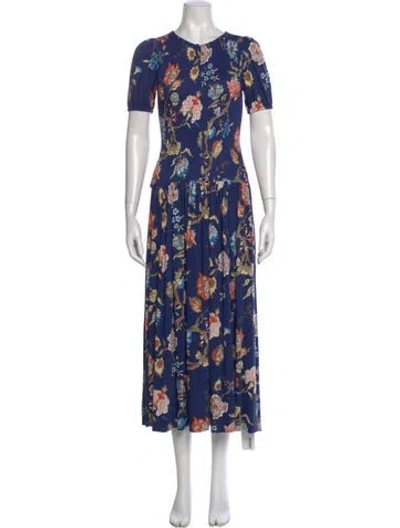 Pre-owned Me+em Floral Print Long Dress In Blue