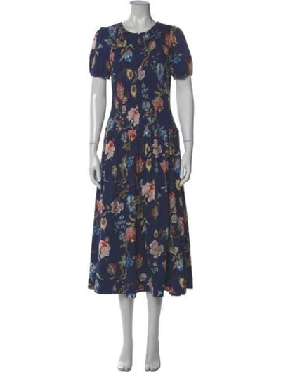 Pre-owned Me+em Floral Print Long Dress In Blue