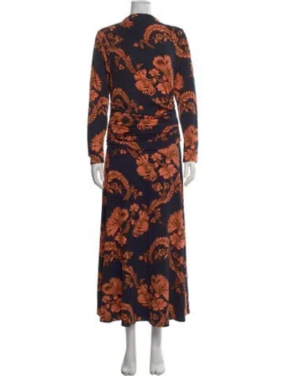 Pre-owned Me+em Floral Print Long Dress In Blue