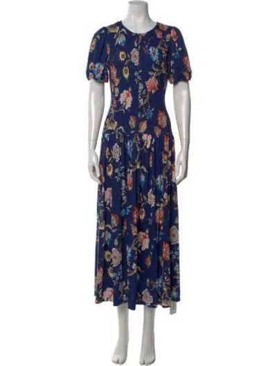Pre-owned Me+em Floral Print Long Dress In Blue