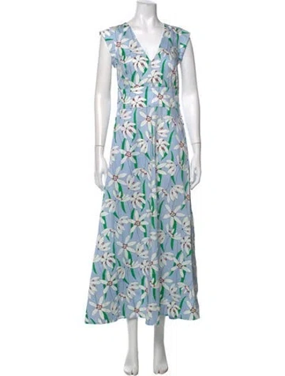 Pre-owned Me+em Floral Print Long Dress In Blue