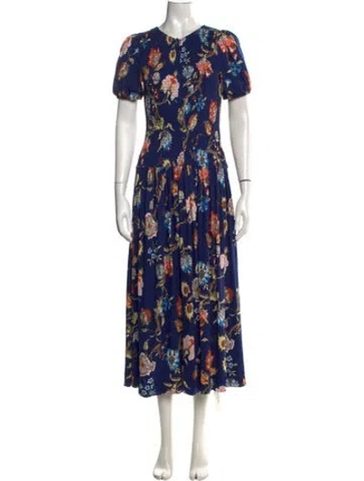 Pre-owned Me+em Floral Print Long Dress In Blue