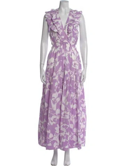 Pre-owned Me+em Floral Print Long Dress In Purple
