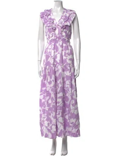 Pre-owned Me+em Floral Print Long Dress In Purple