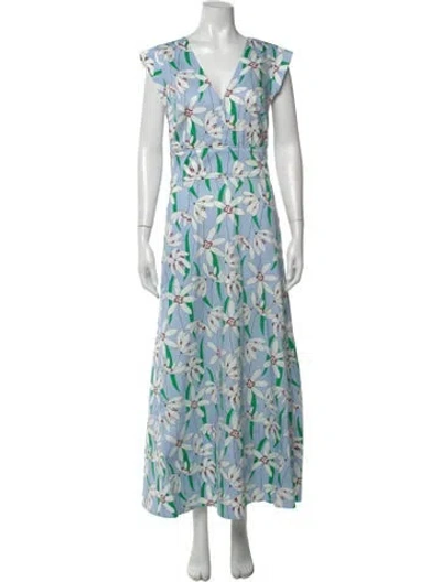 Pre-owned Me+em Floral Print Long Dress W/ Tags In Blue