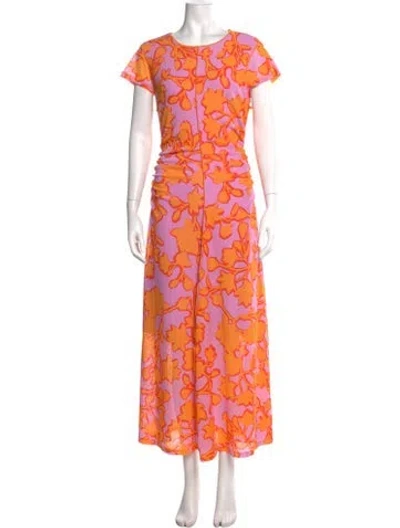 Pre-owned Me+em Floral Print Long Dress W/ Tags In Orange/pink