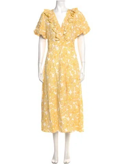 Pre-owned Me+em Floral Print Long Dress In Yellow