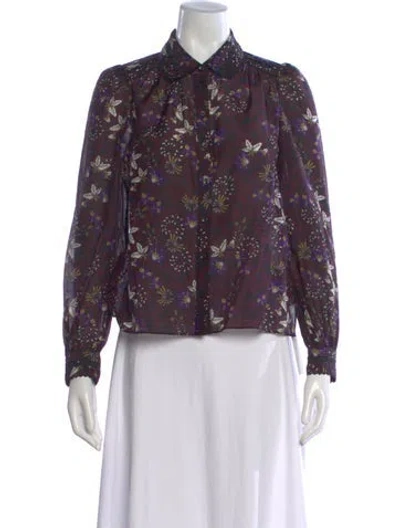 Pre-owned Me+em Floral Print Long Sleeve Blouse In Black