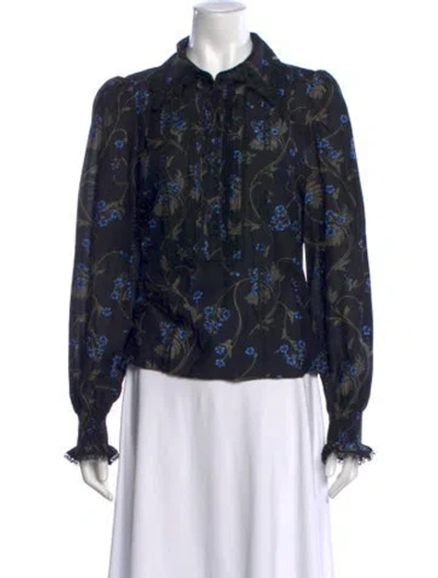 Pre-owned Me+em Floral Print Long Sleeve Blouse In Black