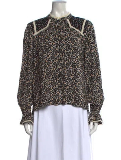 Pre-owned Me+em Floral Print Long Sleeve Blouse In Black
