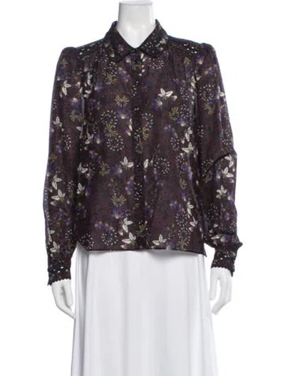 Pre-owned Me+em Floral Print Long Sleeve Blouse In Blue