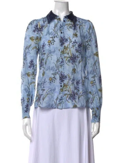 Pre-owned Me+em Floral Print Long Sleeve Blouse In Blue