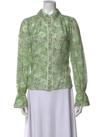 Pre-owned Me+em Floral Print Long Sleeve Blouse In Green