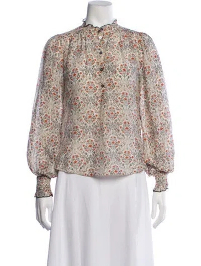 Pre-owned Me+em Floral Print Long Sleeve Blouse In Neutrals