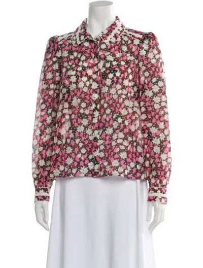 Pre-owned Me+em Floral Print Long Sleeve Blouse In Pink