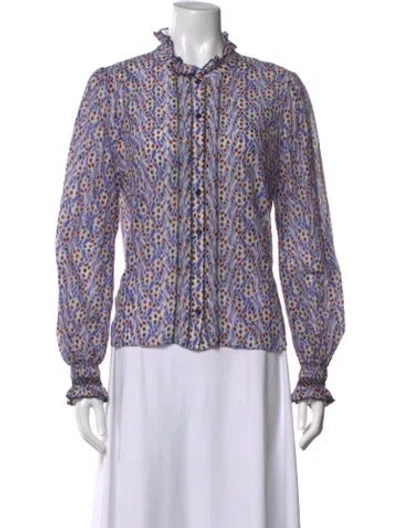 Pre-owned Me+em Floral Print Long Sleeve Blouse In Purple