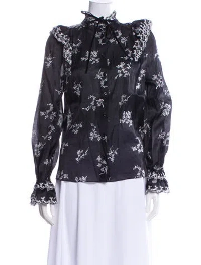 Pre-owned Me+em Floral Print Long Sleeve Blouse W/ Tags In Black