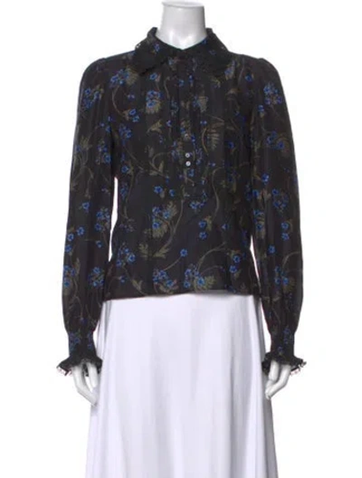 Pre-owned Me+em Floral Print Long Sleeve Blouse W/ Tags In Black