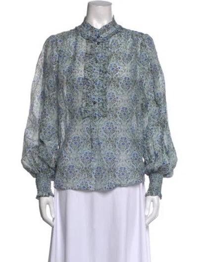 Pre-owned Me+em Floral Print Long Sleeve Blouse W/ Tags In Blue